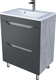 Stella Polare Тумба с раковиной Абигель 65 2 ящика темно-серая/цемент – фотография-1